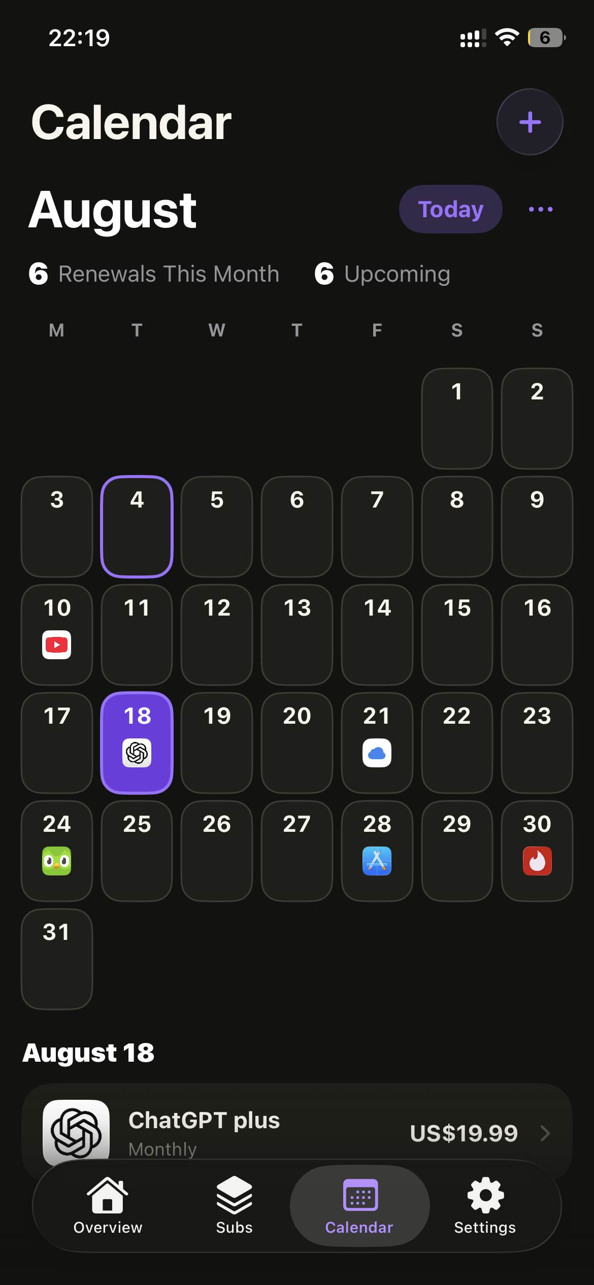 Looply subscription calendar screen